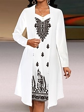 ieftine rochie florală-Pentru femei Rochii Midi Rochie A line Casual Zilnic Fit regulat Floral Manșon Lung În V Alb Vară Primăvară Toamnă