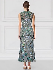 abordables Vestidos de cóctel-Corte Trompeta Sirena Hasta el Suelo Bordado con cuentas Vestido formal Vestido de madre de la novia Vestidos de coctel Vestidos de fiesta Elegante Vintage Bloque de Color Sin Mangas Cuello Alto Boda