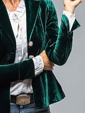 tanie Marynarki i garnitury-Damskie Marynarka Aksamitne marynarki Wygodny Kieszeń Guziki Elegancja Moda Na zewnątrz Równina Wyjściowe Codzienne Weekend Guziki jednorzędowe Regularny Klapa Regularny Długi rękaw Odzież wierzchnia