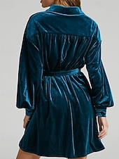abordables Robe de cocktail-Femmes Robe Midi Robe Décontractée Mode Classique Moderne Extérieur Vacances Fête Coupe régulière Uni manche longue Col de chemise Violet Marron Vert Été