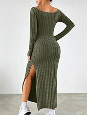 preiswerte Pulloverkleider-Damen Midikleid Kleid-Set Etui-Kleid Mode Modern Urlaub Täglich Wochenende Normale Passform Einfach Ärmellos Schulterfrei Armeegrün Frühling Herbst
