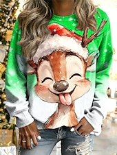 billige Julegensere og -gensere-Dame Pullover Grafisk Reinsdyr Stygg jul Varm Klassisk Fritid Langermet Crew-hals Vanlige topper Hjem Gate Hverdag Trykt mønster Rosa Rød Blå Grønn Høst Vinter