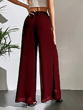 baratos perna larga e cintura alta-Mulheres Perna larga chinês Moda Roupa de rua Básico Comprimento total Cintura Alta Tecido Cintura elástica Confortável Macio Com Stretch Ao ar livre Rua Casual Marron Escuro Vinho Preto Branco Verão