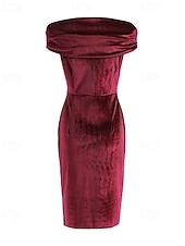 abordables Robe de cocktail-Femmes Robe Midi Robe en Velours Robe de Soirée Robe de Cocktail Robe fourreau Élégant Moderne Soirée Coupe régulière Uni Manche Courte Épaules Dénudées Noir Vin bleu marine Bleu paon Printemps