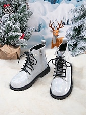 halpa Lasten saappaat-Korealaisesta idolista inspiroituneet poptähden naamiaiskengät tyttöjen hopeanväriset kimaltelevat maiharit nauhoilla, sivuvetoketjulla ja liukumattomalla pohjalla, talvimuodin mukaiset kengät