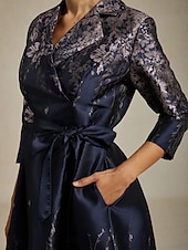 Per donna Abito Midi Tubino Elegante Compleanno Floreale Manica 3/4 Colletto a Camicia Blu marino Estate Primavera Autunno Inverno economico Abito Floreale-Per donna Abito Midi Tubino Elegante Compleanno Floreale Manica 3/4 Colletto a Camicia Blu marino Estate Primavera Autunno Inverno