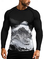 Недорогие Футболки и майки для бега-Муж. Футболка для бега Спортивная рубашка Фитнес-рубашка Рубашка тренировки Беговой верх Длинный рукав Футболка Футболка Абстракция UPF 50 Устойчивость к УФ Мягкий Впитывает пот и влагу