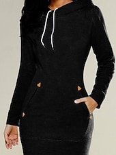 billiga Sweatshirt &amp; hoodie klänningar-Dam Mini klänning Huvtröja Mode Modern Utomhus Helgdag Utekväll Normal Slät Långärmad Huva Svart Rubinrött Grön Ljusgrå Vår Höst