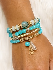 billige Ferietilbehør-Damearmbånd med imiterte krystallperler og gulldetaljer, bohemsk lagdelt stretcharmbåndsmykke til fester, bryllup og hverdagsbruk