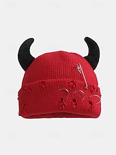 halpa Halloween-asusteet-unisex halloween-paholaisen sarvineulepipo – goottilainen punk-kallomyssy hakaneulalla ja rengaskorjauksilla miehille ja naisille, juhla-asu