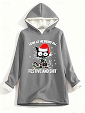 olcso Karácsonyi pulóver-Női Pulóver Hoodie pulóver Grafika Szöveg Alkalmi Comfrt Hosszú ujj Kapucni Normál felsők Utca Hétköznapi Nyomtatott Arcpír rózsaszín Medence Szürke Ősz Tél