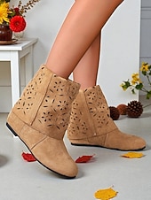 cheap Slouch Boots-Women&#039;s Slouchy Mid-Calf Boots with Floral Cutout Design, Casual Boho Style for Autumn Street and Everyday Wear