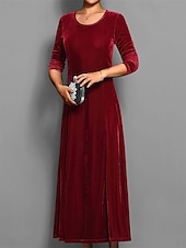 abordables Robe de cocktail-Femmes Robe Longue Maxi Robe Robe en Velours Robe Décontractée Robe de Cocktail Élégant Mode Moderne Quotidien Soirée Week-end Coupe régulière Uni Manche 3/4 Col ras du cou Noir Rouge Bleu Violet