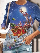Women's Pullover Sweatshirt Hoodies Graphic Santa Claus Snowman Fashion Casual Long Sleeve Crew Neck Regular Tops Street Dailywear Casual Print Blue Fall Winter3