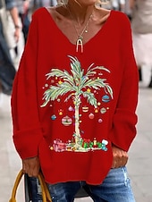 Christmas Women's T Shirt Graphic Christmas Elegant Vintage Fashion Long Sleeve V Neck Regular Tops Daily Weekend Print Red Green Spring Fall Winter4