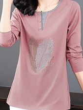 preiswerte Damen Grafik Tops-Damen Bluse Feder Stilvoll Lässig Langarm Rundhalsausschnitt Normale Oberteile Täglich Patchwork Salbeigrün Schwarz Rosa Rote Königsblau Frühling Herbst
