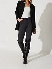 billiga Jackor i konstläder-Dam Kavaj Bekväm Lappverk Elegant Mode Utomhus Slät Utekväll Ledigt / vardag Helgen Cardigan Normal Kavajslag Normal Långärmad Ytterkläder Svart Brun Vår Höst