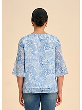 abordables chemises, hauts et chemisiers-Femmes Féminin Paisley Occasionnel Bleu Ciel Manche 3/4 Élégant Décontracté Quotidien Col ras du cou Été Printemps Automne