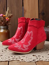levne Cowboy &amp; Western Boots-Dámské kotníkové boty ve westernovém stylu z umělé semiše s vyšívanými detaily – kovbojské boty na festivaly a venkovské outfity