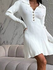 abordables Robe noire-Femmes Robe Midi Robe Tricot Robe de Soirée Robe Décontractée Moulant Élégant Mode Moderne Extérieur Soirée Quotidien Mince Uni manche longue Col en V Noir Blanche Rose Claire Printemps Hiver Automne