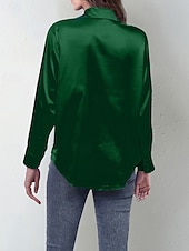  Mulheres Camisa Social Elegant Elegante Top de cetim Botões Côr Sólida à moda Casual Manga Longa Colarinho de Camisa Tops regulares Diário Para Noite Azul Verde Claro Rosa Camelo Verde Primavera