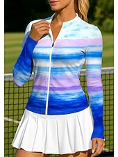 billige Dame skjorte-Dame Geometrisk Gradert Stribe Topper Sportsskjorte Tennisskjorte Tennistopp Langermet Glidelås Blomster UPF50+ UV-bestandig Høy Elastisitet Fukttransport Pustende Volleyball Tennis Golf Rund Høy