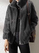 お買い得  フリースライニングジャケット-女性用 シェルパジャケット カジュアルジャケット 快適 高通気性 ジッパー カジュアル 平織り バケーション ストリート カジュアル デイリーウェア ジッパ－ レギュラー スタンド レギュラー 長袖 アウターウェア ブラック パープル フクシャ 春 秋