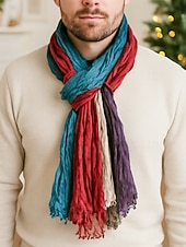 economico Accessori di Natale-sciarpa plissettata multicolore da uomo: morbida ed elegante, perfetta per la moda invernale e come regalo di Natale