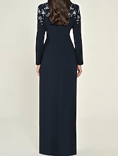 ieftine Rochii de smoking-Rochie smoking cu imprimeu floral, tip coloană, cu cristale, model formal, pentru invitați de nuntă, rever din satin, crep elastic, mânecă lungă, guler cu rever crăpat și volane