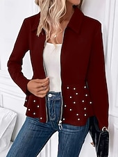 economico giacche casual-Per donna Giacca Casual Confortevole Traspirante Cerniera Casual Semplice Vacanza Streetwear Casuale Abbigliamento quotidiano Cerniera Corto Collo ripiegato Vestibilità regolare Manica Lunga