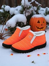 economico Stivali di neve e inverno-stivali da neve impermeabili arancioni da donna con calda fodera in peluche, scarpe invernali leggere e slip-on per il freddo all'aperto e in stile Halloween