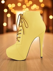 baratos Festa da Vida Noturna-Botas femininas plataforma de couro sintético bege com cadarço - sapatos de festa com salto alto e salto agulha para vida noturna e balada