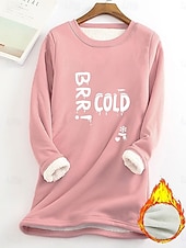 abordables Sweatshirts en polaire-Pull femme sweat graphique lettre chaud décontracté duveteux manches longues col rond long hauts street casual rose clair noir rose foncé bleu printemps automne hiver