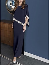 abordables Mariage Décontracté / de Jour-Robe fourreau mère de la mariée mariage invité élégante scintillante et brillante encolure bijou longueur cheville chiffon manches 3/4 avec décolleté pailleté devant taille personnalisée gratuite