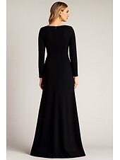 preiswerte A-Linie Abendkleider-A-Linie Abendkleid Elegant Formelle Kleidung Formell Hochzeit Bodenlang Langarm V Ausschnitt Gürtel / Schärpe Stretch-Crêpe mit Falten 2025