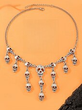 economico Accessori di Halloween-Set di collana e orecchini con teschio di Halloween da donna: gioielli gotici punk con più teschi nei colori oro e argento per feste, cosplay e costumi