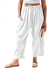 economico gamba larga e vita alta-Per donna Gamba larga Chinos Streetwear Casual Lunghezza intera Vita media Semplice Coulisse Tasca Confortevole Micro-elastico All&#039;aperto Vacanza Streetwear Rosso scuro azzurro cielo Nero Bianco