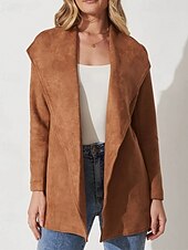 billiga Jackor i konstläder-Dam Kavaj Bekväm Lappverk Elegant Mode Utomhus Slät Utekväll Ledigt / vardag Helgen Cardigan Normal Kavajslag Normal Långärmad Ytterkläder Svart Brun Vår Höst