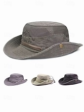 tanie Czapki męskie-Męski kapelusz safari z ochroną przeciwsłoneczną – oddychający, siateczkowy kapelusz wędkarski z szerokim rondem i paskiem pod brodą, idealny na piesze wędrówki, kemping i podróże