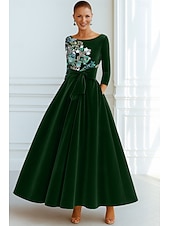 preiswerte A-Linie Abendkleider-A-Linie Abendkleid Elegant Formelle Kleidung Formell Hochzeit Bodenlang Dreiviertelarm Rundhalsausschnitt Tasche Samt mit Schleife(n) Tasche 2025