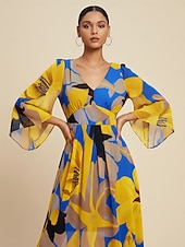 שמלת מקסי לנשים שיפון הדפס פרחוני מופשט שקוף זורם קז'ואל יעד חתונה אורחת חופשה טיולים נופש אביב קיץ סתיו זול שמלות פרחוניות-שמלת מקסי לנשים שיפון הדפס פרחוני מופשט שקוף זורם קז'ואל יעד חתונה אורחת חופשה טיולים נופש אביב קיץ סתיו