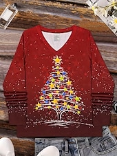 abordables Hauts de Noël-Noël Femmes T-shirt Graphique Bonhomme de neige ancien Élégant Classique manche longue Col en V Hauts Réguliers Quotidien Imprimé Gris / Rouge Noir + blanc + rouge Noir Vin Rouge Printemps Automne
