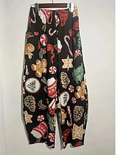 economico gamba larga e vita alta-Per donna Gamba larga Chinos Essenziale Casual Lunghezza intera Vita AltaPantsNatale Grafico Babbo Natale Astratto Fascia Elastica Inelastico Formale Vacanza Streetwear Rosa chiaro Marrone scuro