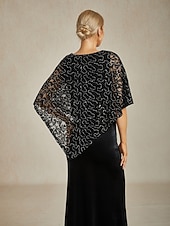 فستان بونشو مزين بخيوط لامعة للنساء، بلوزات Lace، بلوزات مسائية، لون موحد، أنيق، stylish، بدون أكمام، رقبة دائرية، بلوزات عادية، ضيوف الزفاف، ملابس المساء، حفلة مسائية، Lace، أسود، ربيع، خريف، شتاء رخيصةأون قمصان أنيقة-فستان بونشو مزين بخيوط لامعة للنساء، بلوزات Lace، بلوزات مسائية، لون موحد، أنيق، stylish، بدون أكمام، رقبة دائرية، بلوزات عادية، ضيوف الزفاف، ملابس المساء، حفلة مسائية، Lace، أسود، ربيع، خريف، شتاء