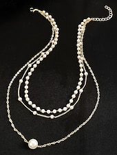 abordables Collar de mujer-Collar de cruz navideña para mujer, cadena de oro en capas con colgante de perla y diamantes de imitación, elegante joyería navideña para fiestas, bodas y regalos.