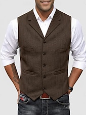 economico Gilet da uomo-Per uomo Gilet in tweed Gilet Formale Matrimonio Vacanza Casuale Vintage Moda Primavera Autunno Tasca Bottoni Poliestere Tweed Confortevole Semplice Spina di Pesce Monopetto Scollo a V Con intaglio