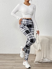 halpa Taide ja muotoilu painatus-Naisten fleecevuoratut leggingsit Fleece-housut Leggingsit Loma Muoti Katutyyli Täyspitkä Korka vyötärö Skottiruutukuvio Tulostus Korkea leikkaus Mukava Pehmeä Elastinen Päivittäin Koti Loma Musta