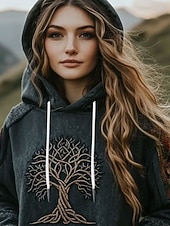 economico Tops Boho-Per donna Felpa con cappuccio Grafico Tribale Casual Manica Lunga Con Cappuccio Top Regolari Casuale Abbigliamento da sera Streetwear Grigio scuro Primavera Autunno Inverno