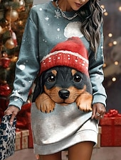 Christmas Women's Mini Dress Shift Dress Vacation Casual Birthday Holiday Date Regular Fit Graphic Ugly Christmas Long Sleeve Crew Neck White Blue Spring Fall Winter4