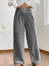 abordables jambe large et taille haute-Femmes Jambe large Slacks Mode Occasionnel Longueur complète Taille Moyenne Uni Taille Élastique Chaleur Thermique Non Elastique Élastique Formel Vacances Rue Gris clair Gris foncé Chameau Gris Hiver